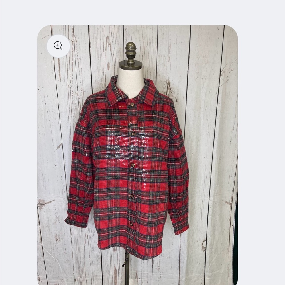 BiBi Red Plaid Sequin Shirt Size we XL